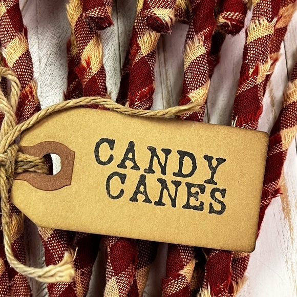 12 Primitive 6" BARN RED LG CK Fabric Candy Canes Christmas Ornaments farmhous… - Picture 3 of 11